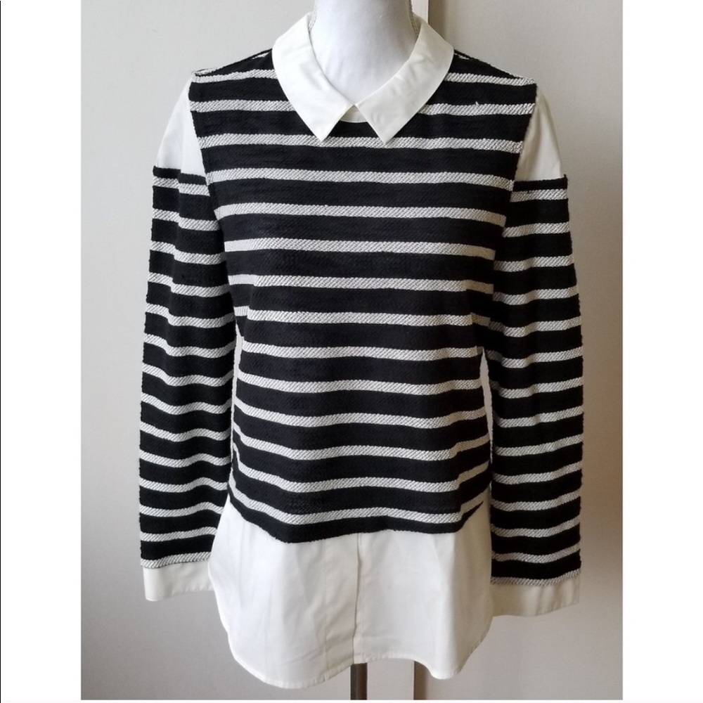 Maison Jules Striped LS Sweater/Button-Down